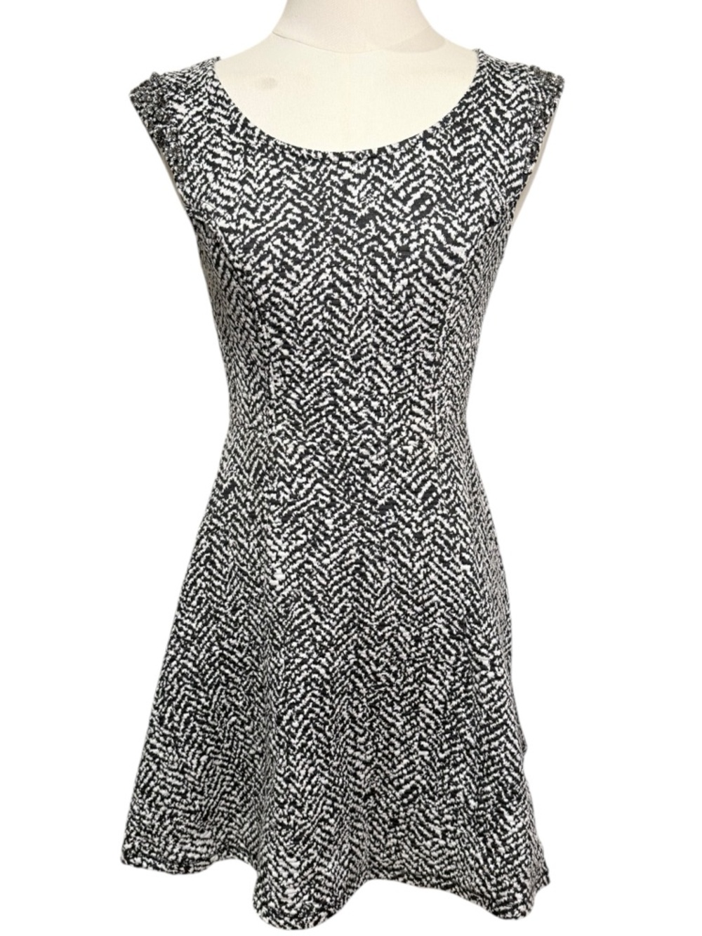 Free People Embellished Open Back Skater Dress in Black White XS